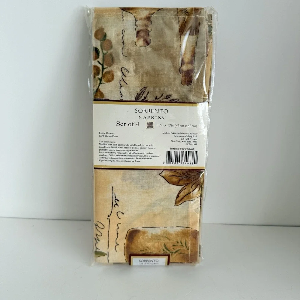 Sorrento Fabric Napkins 17 X‎ 17 Herbs Vinegar Olive Oil Bottles Italian New